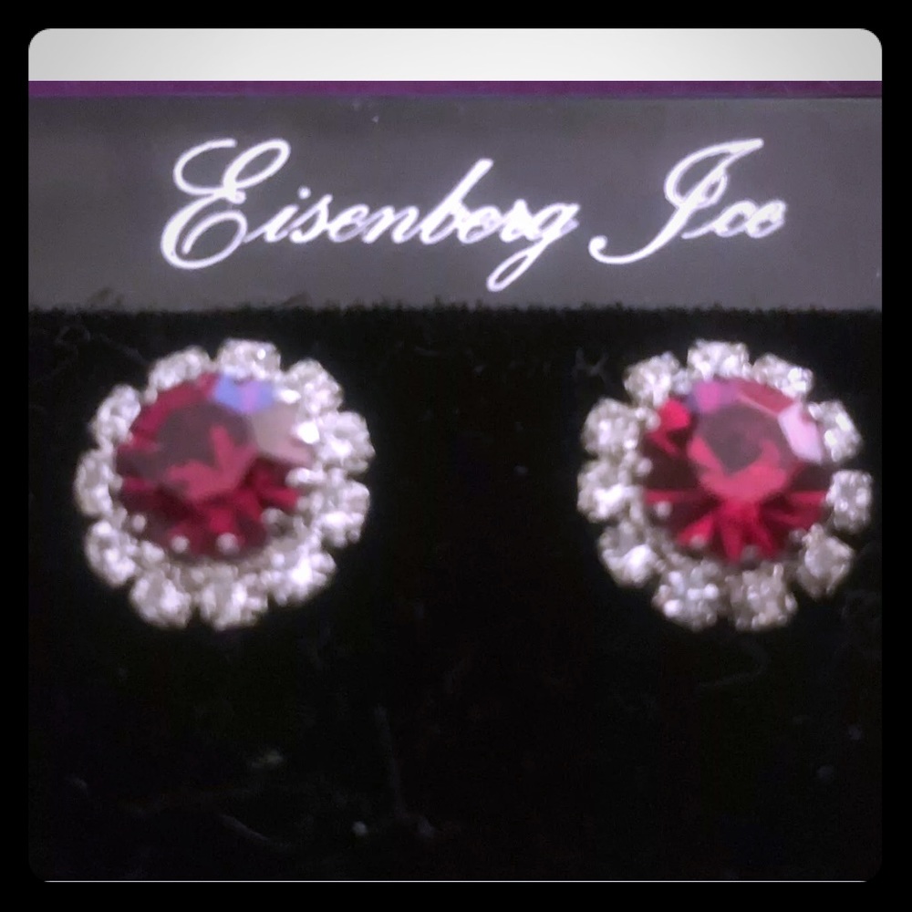 SOLD Vintage Eisenberg Ice Red & White Crystal ear